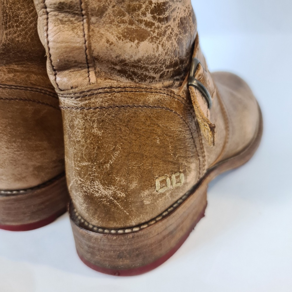 Bed Stu Cobbler Tan Leather Knee High Tall Moto Riding Boots 10 Distressed Zip - Picture 10 of 16